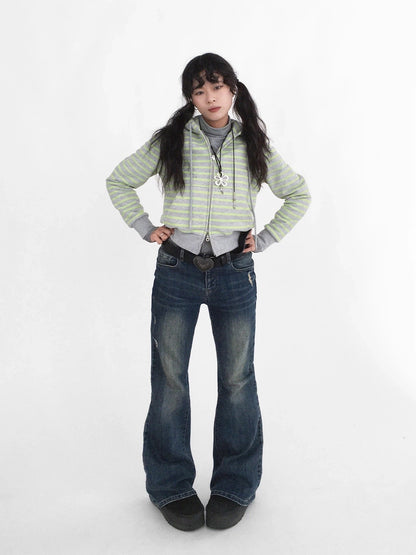 innomoood Distressed Vintage Slim Low Rise Slight Stretch Denim For Women Blue Jeans