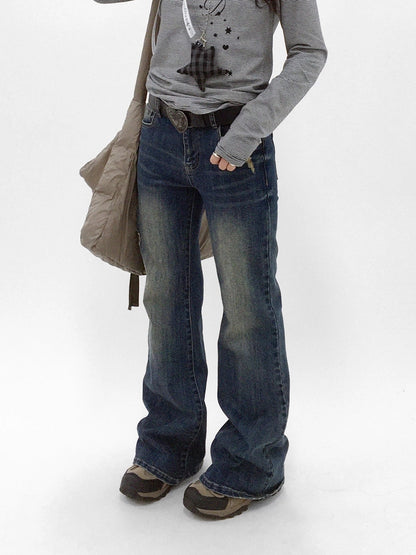 innomoood Distressed Vintage Slim Low Rise Slight Stretch Denim For Women Blue Jeans