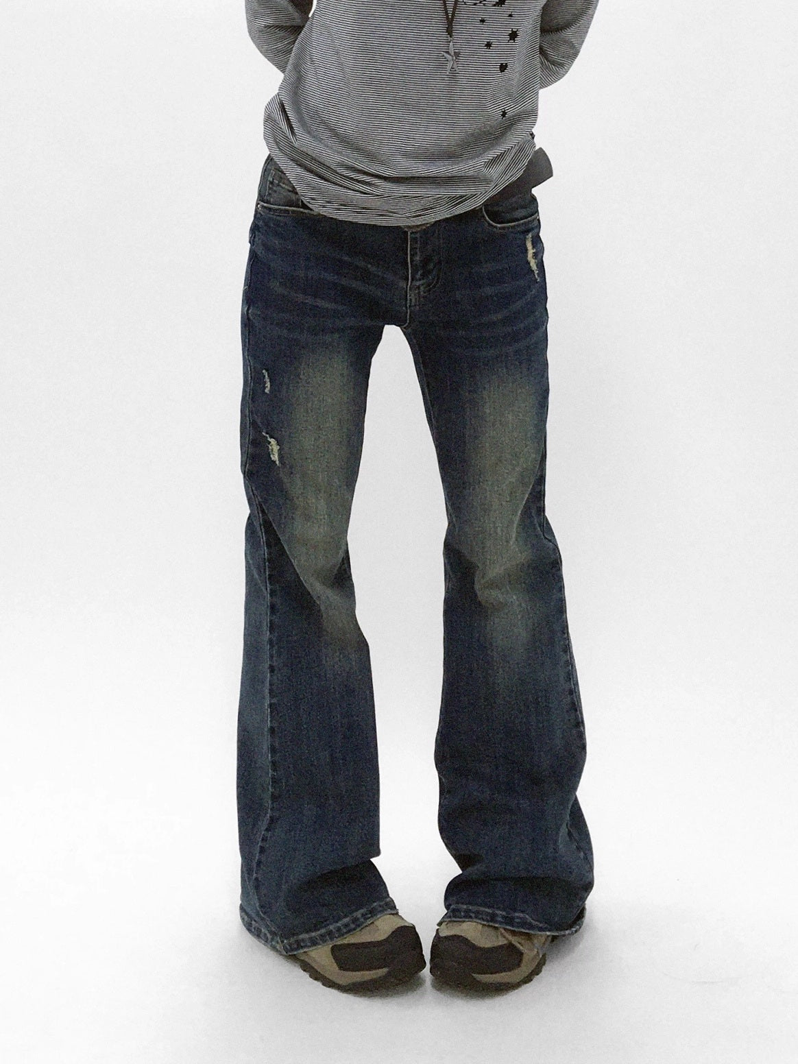 innomoood Distressed Vintage Slim Low Rise Slight Stretch Denim For Women Blue Jeans