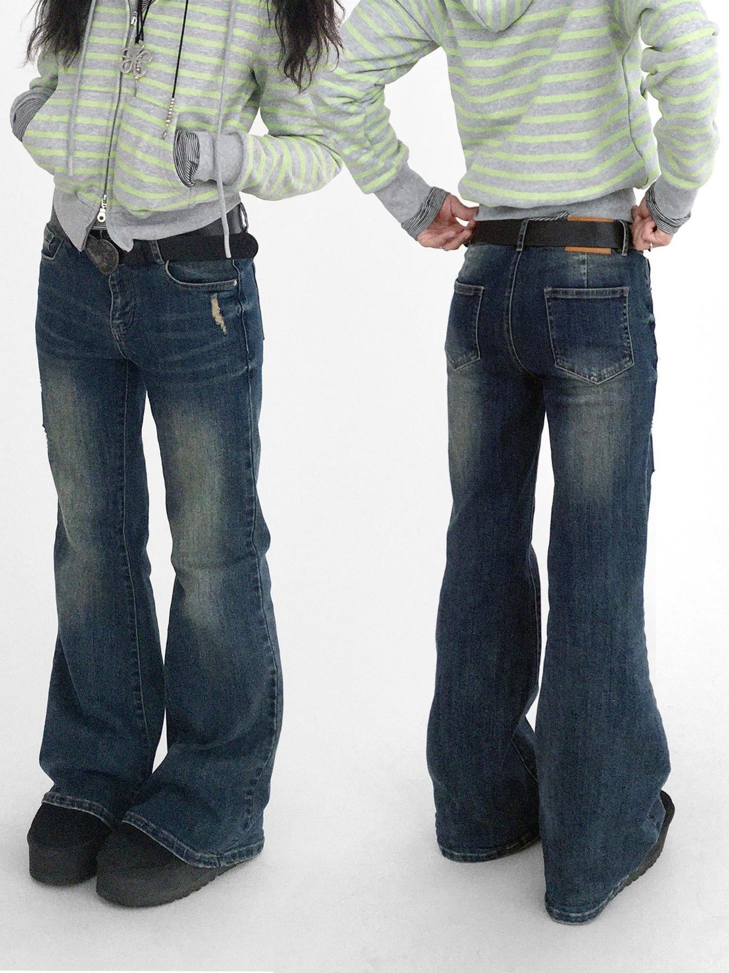 innomoood Distressed Vintage Slim Low Rise Slight Stretch Denim For Women Blue Jeans