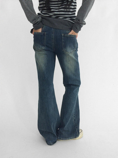 innomoood Distressed Vintage Slim Low Rise Slight Stretch Denim For Women Blue Jeans