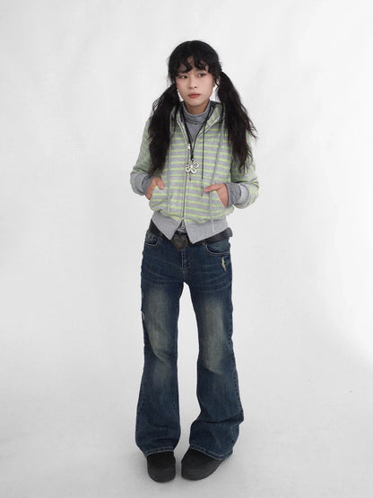 innomoood Distressed Vintage Slim Low Rise Slight Stretch Denim For Women Blue Jeans