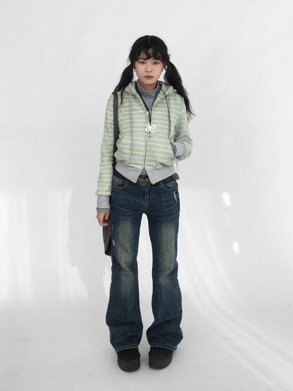 innomoood Distressed Vintage Slim Low Rise Slight Stretch Denim For Women Blue Jeans