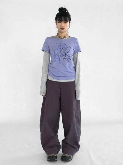 Doodle Line Graphic Tee And Long Sleeve Two Piece Set