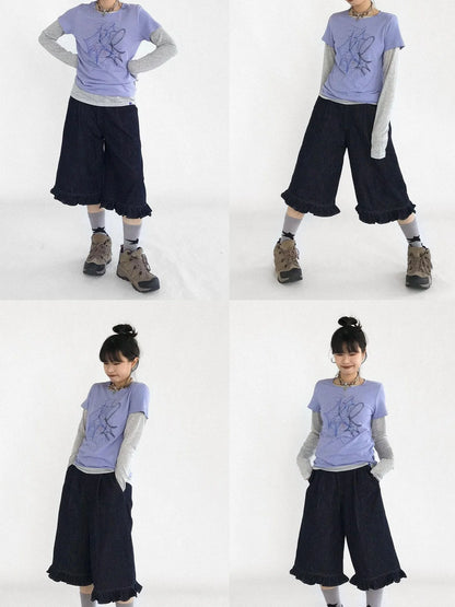 Doodle Line Graphic Tee And Long Sleeve Two Piece Set