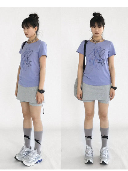 Doodle Line Graphic Tee And Long Sleeve Two Piece Set