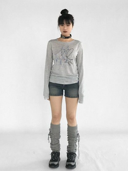 Doodle Line Graphic Tee And Long Sleeve Two Piece Set