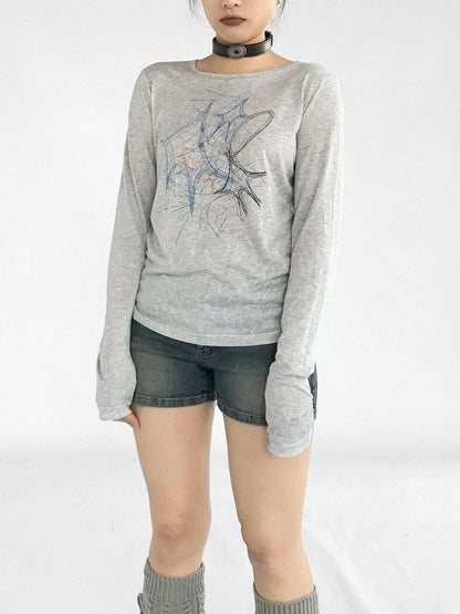 Doodle Line Graphic Tee And Long Sleeve Two Piece Set