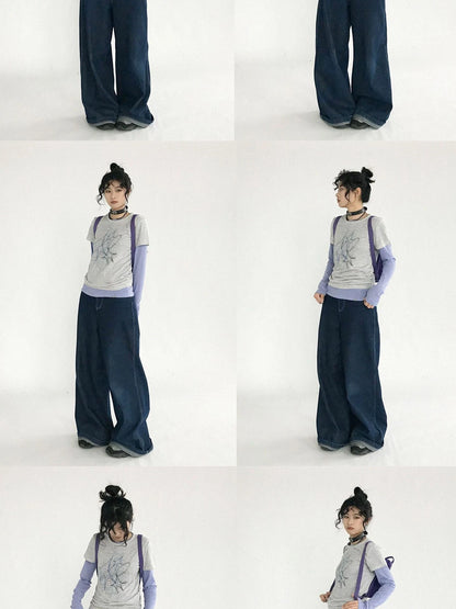 Doodle Line Graphic Tee And Long Sleeve Two Piece Set