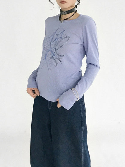 Doodle Line Graphic Tee And Long Sleeve Two Piece Set