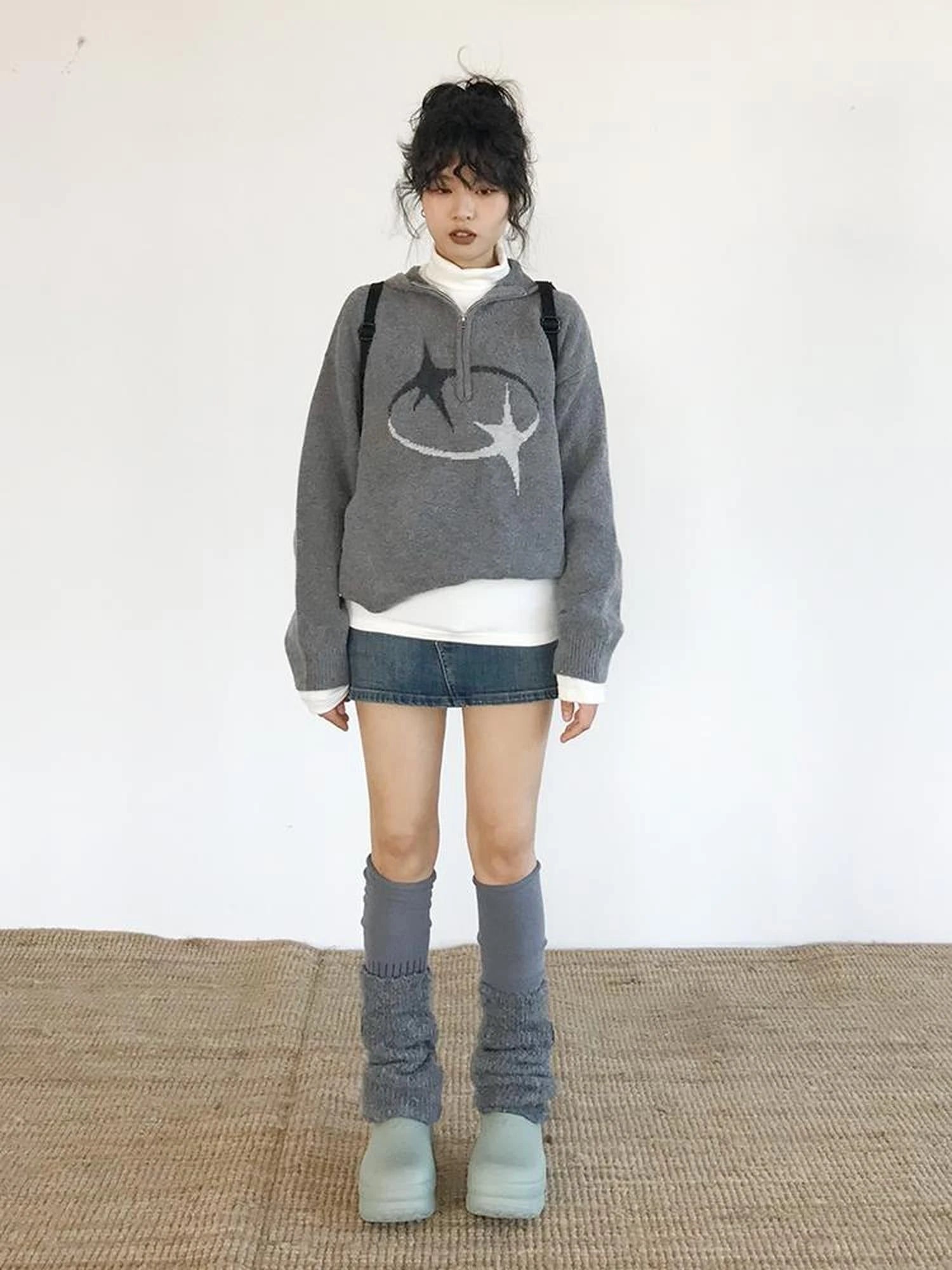 Double Star Orbit Hooded Sweater V-neck T-shirt Long Sleeve