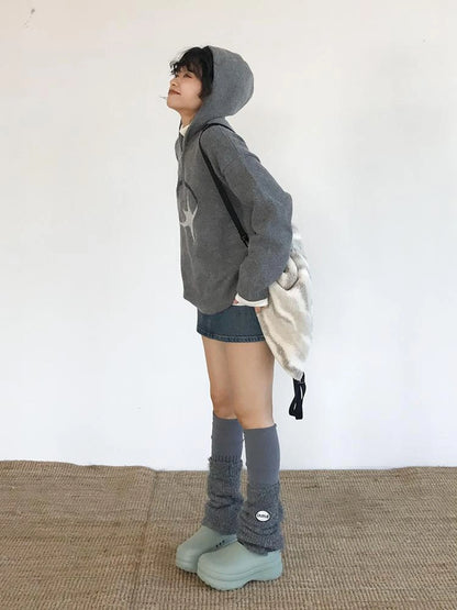 Double Star Orbit Hooded Sweater V-neck T-shirt Long Sleeve