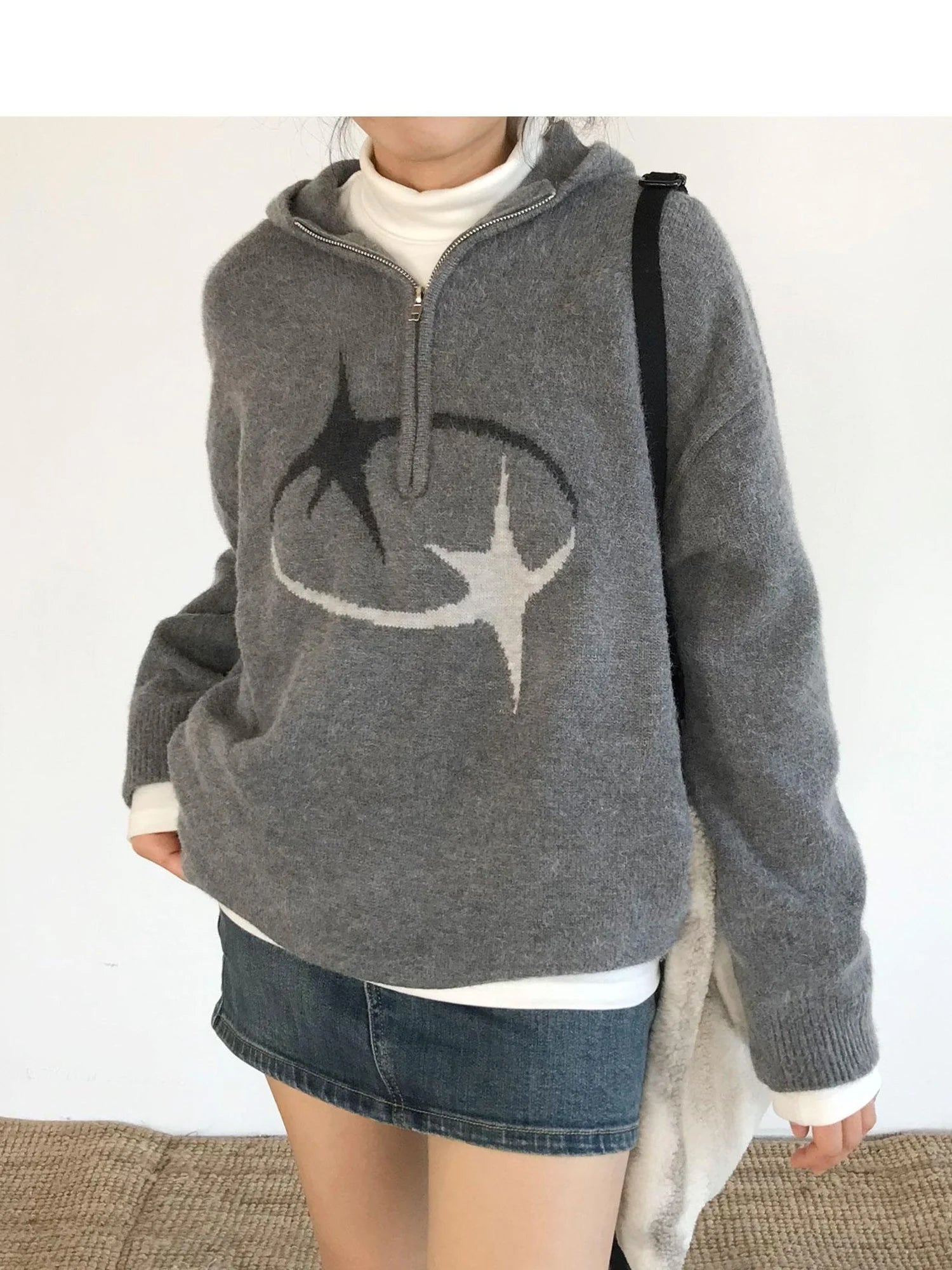 Double Star Orbit Hooded Sweater V-neck T-shirt Long Sleeve