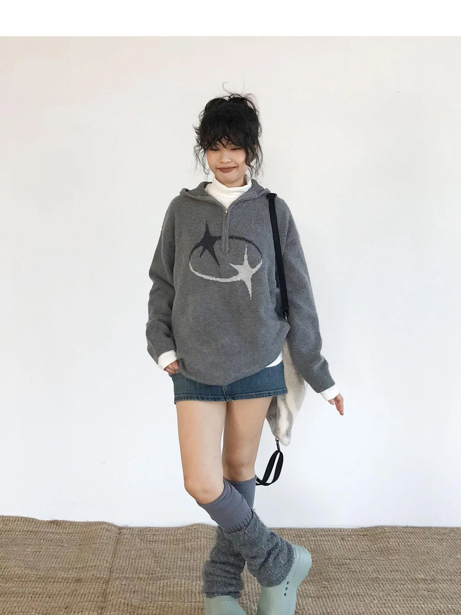 Double Star Orbit Hooded Sweater V-neck T-shirt Long Sleeve