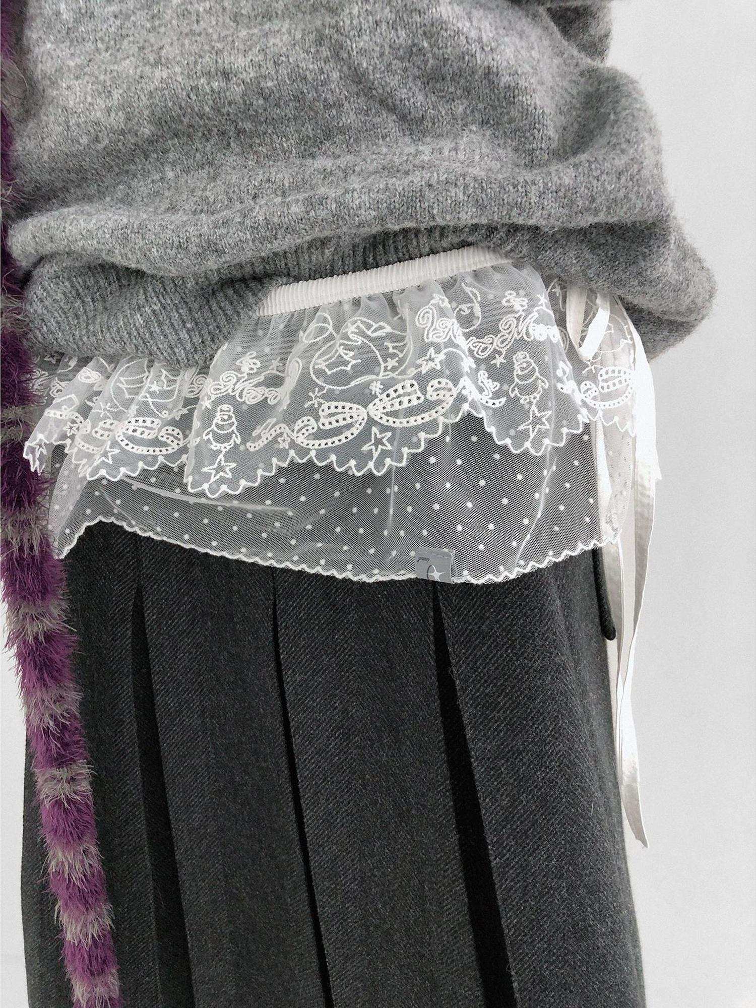 innomoood Embroidered Lace Double Layer A Line High Waist Women Tie Waist Accessories