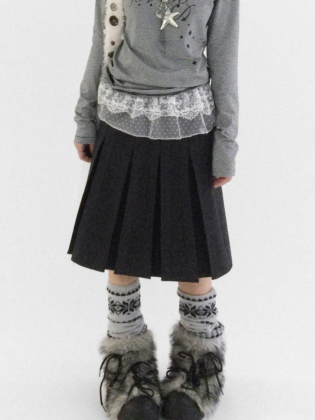 innomoood Embroidered Lace Double Layer A Line High Waist Women Tie Waist Accessories