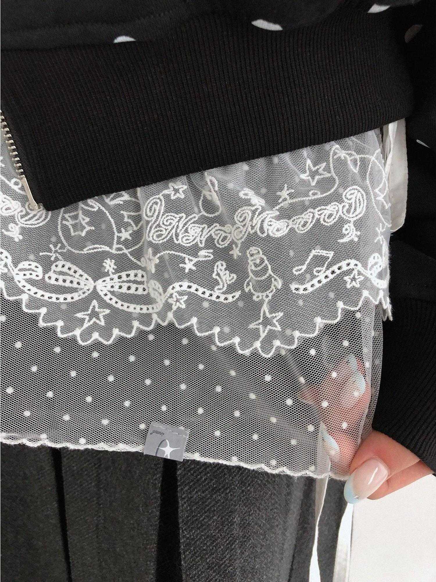 innomoood Embroidered Lace Double Layer A Line High Waist Women Tie Waist Accessories