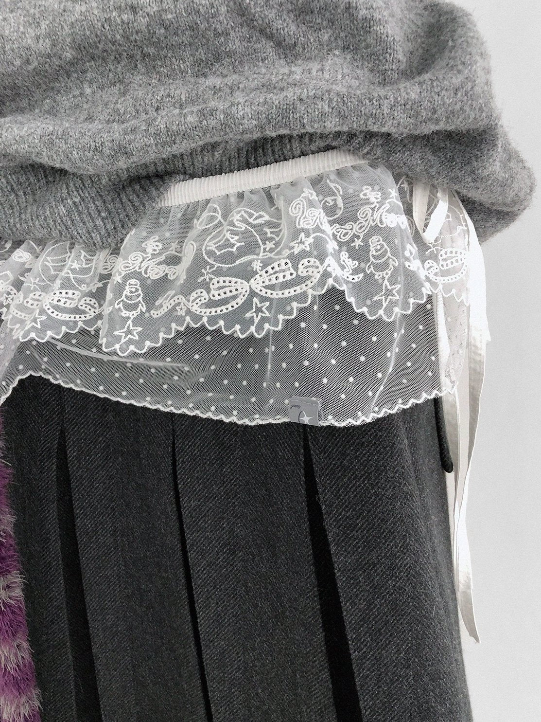 innomoood Embroidered Lace Double Layer A Line High Waist Women Tie Waist Accessories