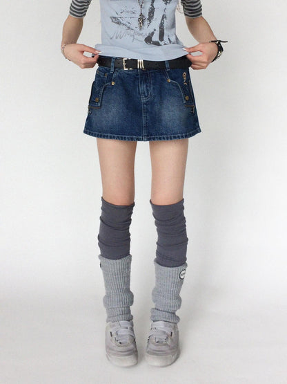 innomoood Embroidered Washed Distressed Front Zipper Low Waist Women&