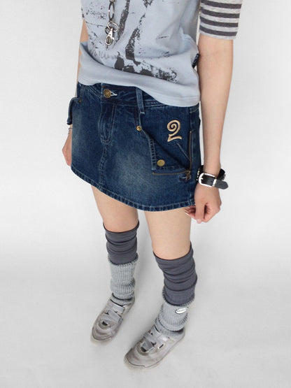 innomoood Embroidered Washed Distressed Front Zipper Low Waist Women&