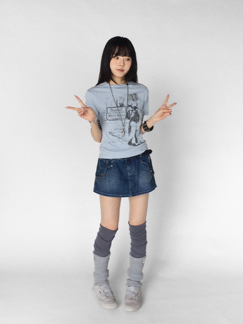 innomoood Embroidered Washed Distressed Front Zipper Low Waist Women&