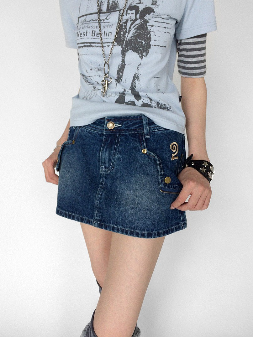 innomoood Embroidered Washed Distressed Front Zipper Low Waist Women&