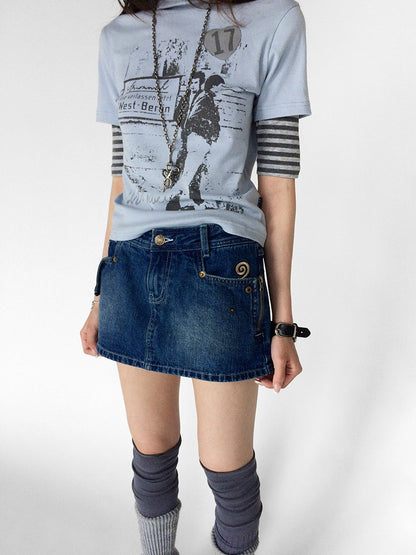 innomoood Embroidered Washed Distressed Front Zipper Low Waist Women&
