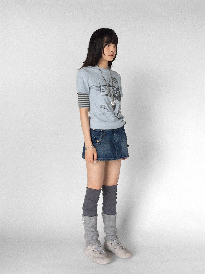 innomoood Embroidered Washed Distressed Front Zipper Low Waist Women&