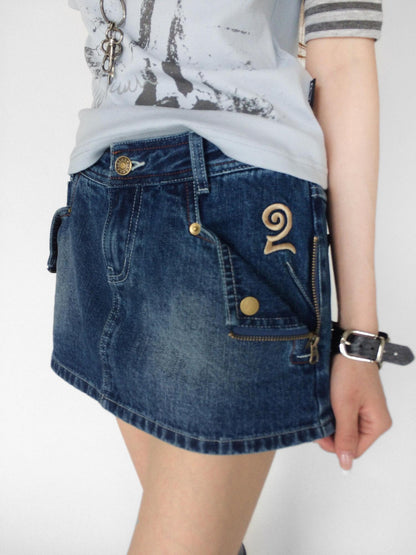 innomoood Embroidered Washed Distressed Front Zipper Low Waist Women&