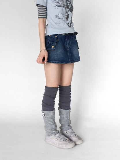 innomoood Embroidered Washed Distressed Front Zipper Low Waist Women&