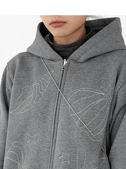 innomoood Embroidery Hooded Cardigan Short Jacket
