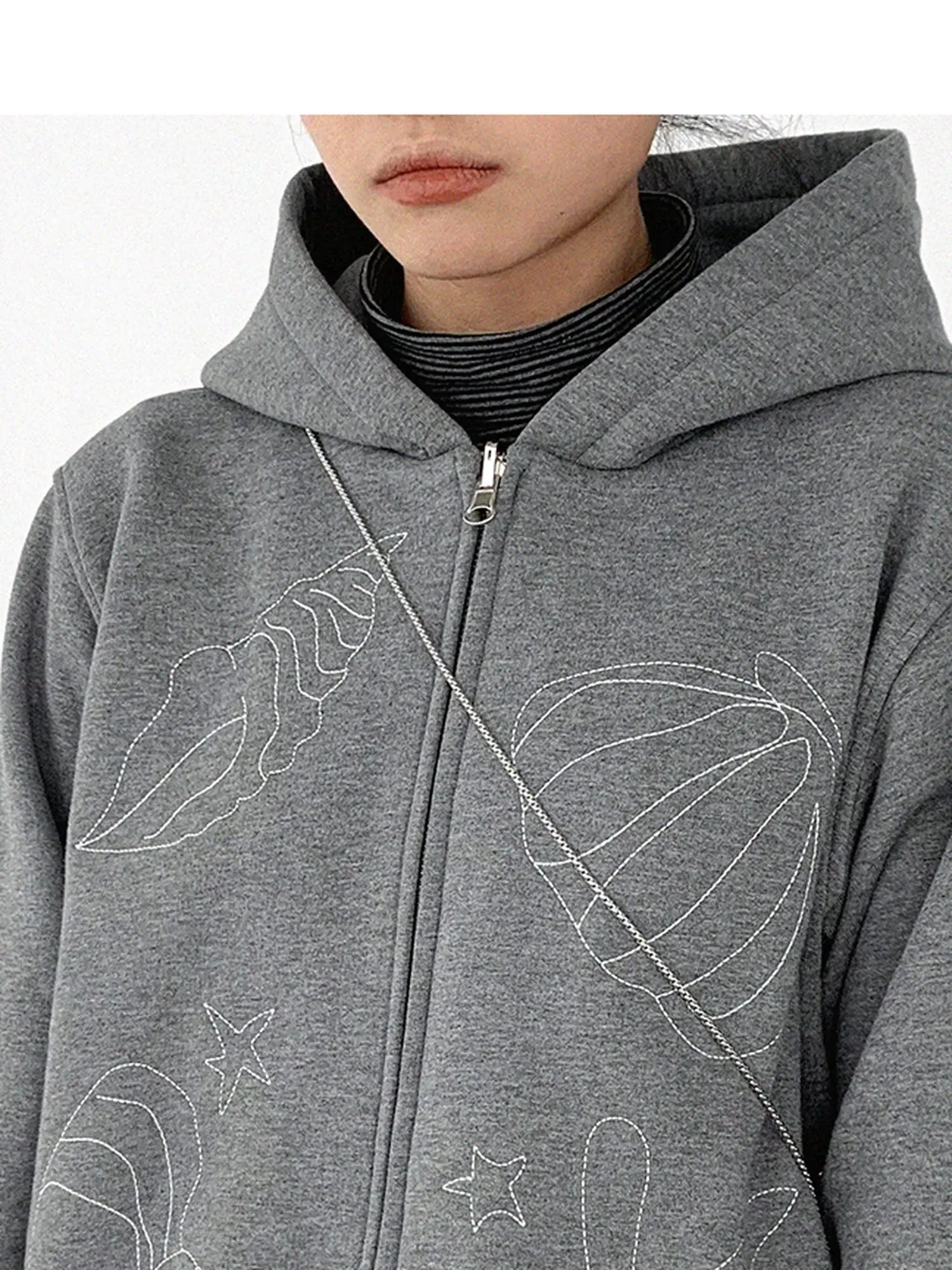 Embroidery Hooded Cardigan Short Jacket