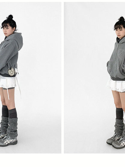 Embroidery Hooded Cardigan Short Jacket