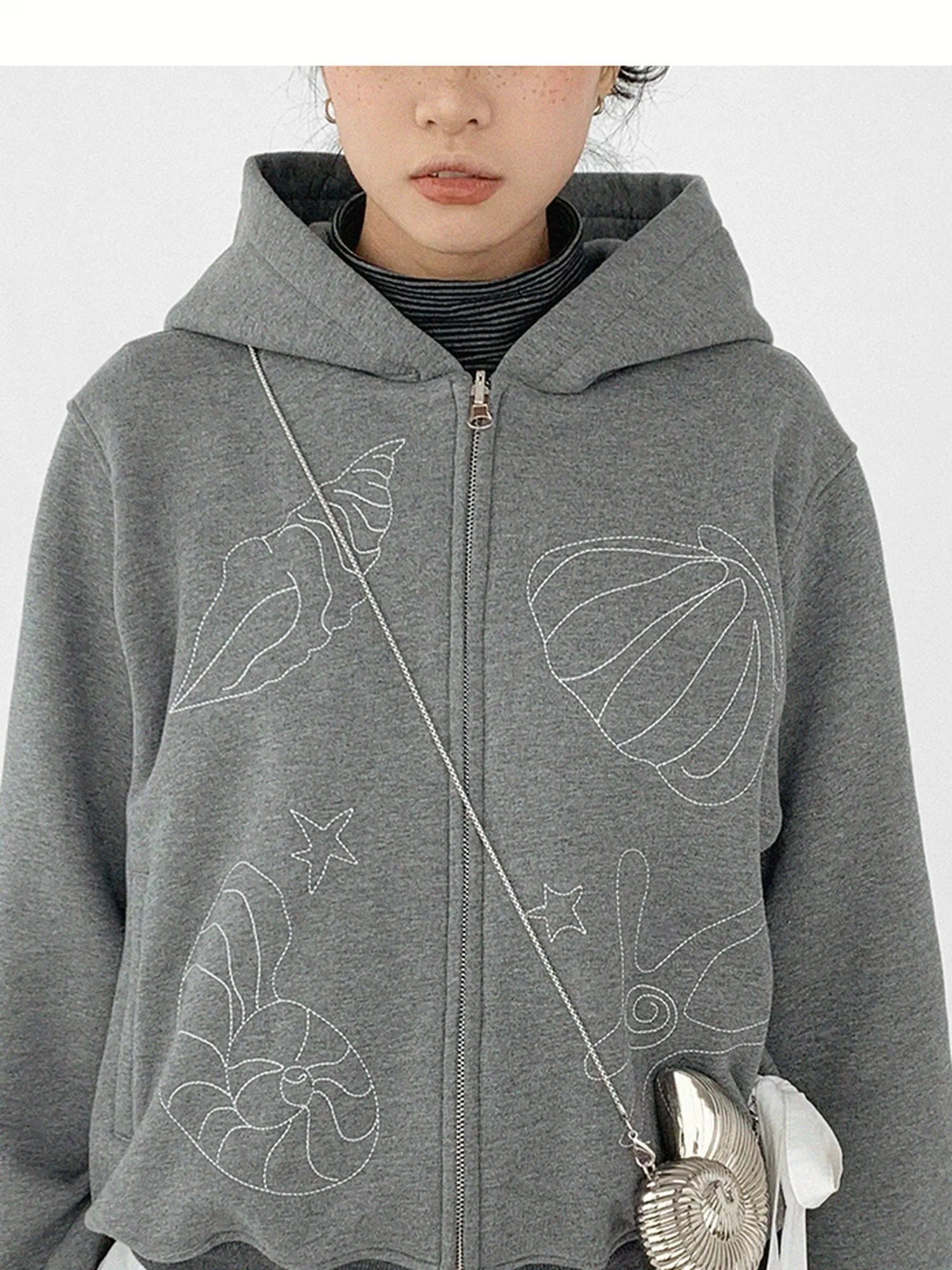 Embroidery Hooded Cardigan Short Jacket