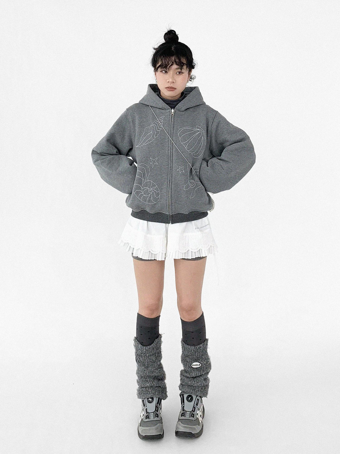 innomoood Embroidery Hooded Cardigan Short Jacket