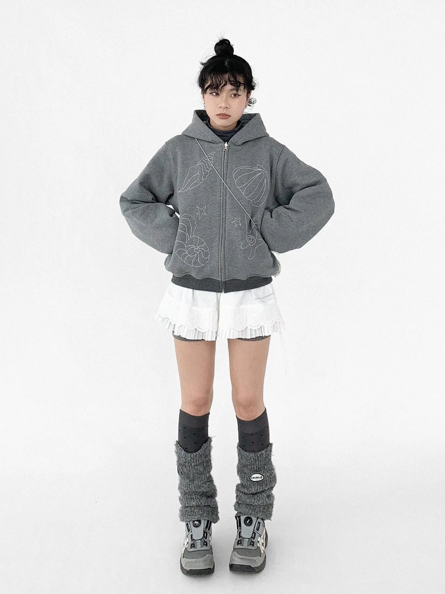 Embroidery Hooded Cardigan Short Jacket