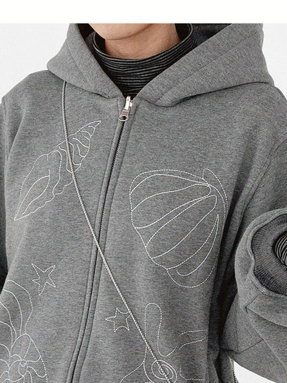 innomoood Embroidery Hooded Cardigan Short Jacket