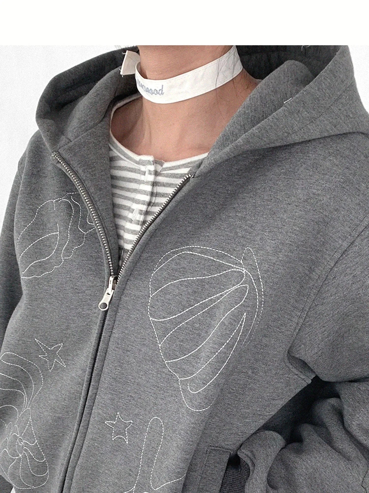 Embroidery Hooded Cardigan Short Jacket