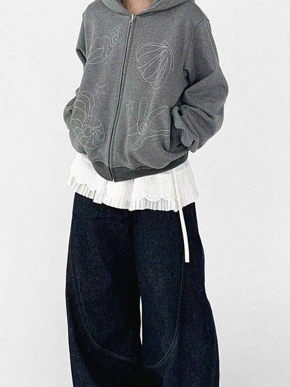 innomoood Embroidery Hooded Cardigan Short Jacket