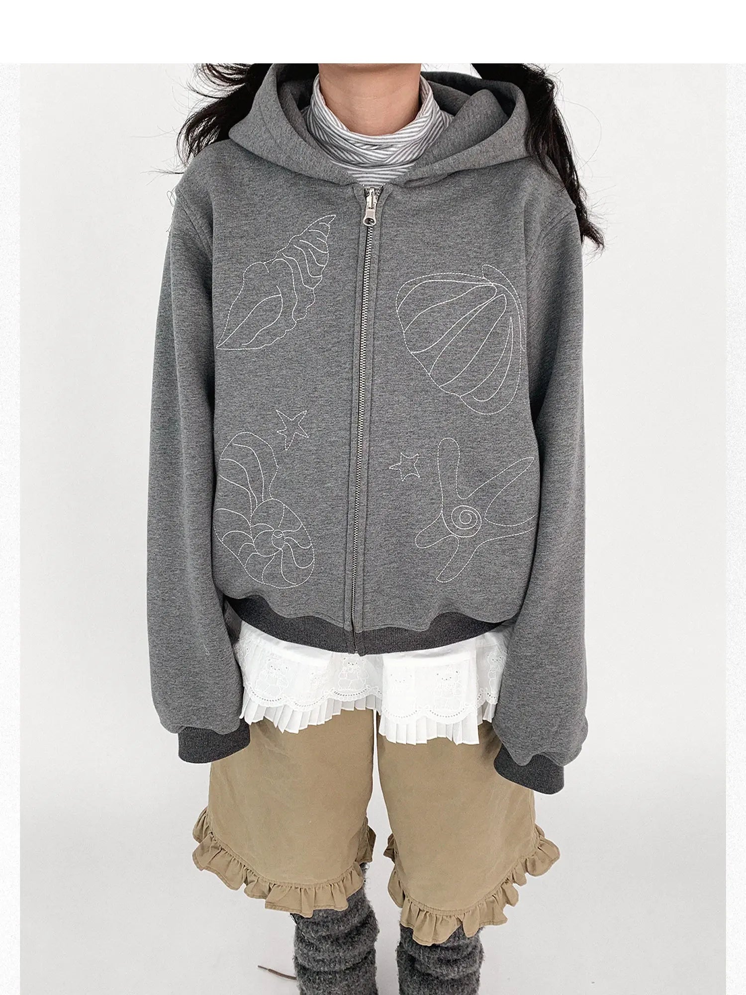 Embroidery Hooded Cardigan Short Jacket