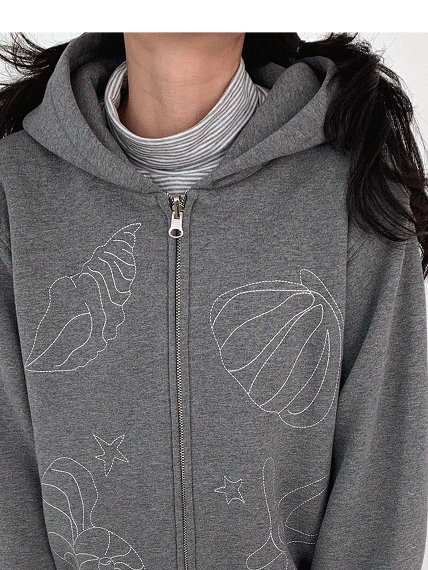 innomoood Embroidery Hooded Cardigan Short Jacket