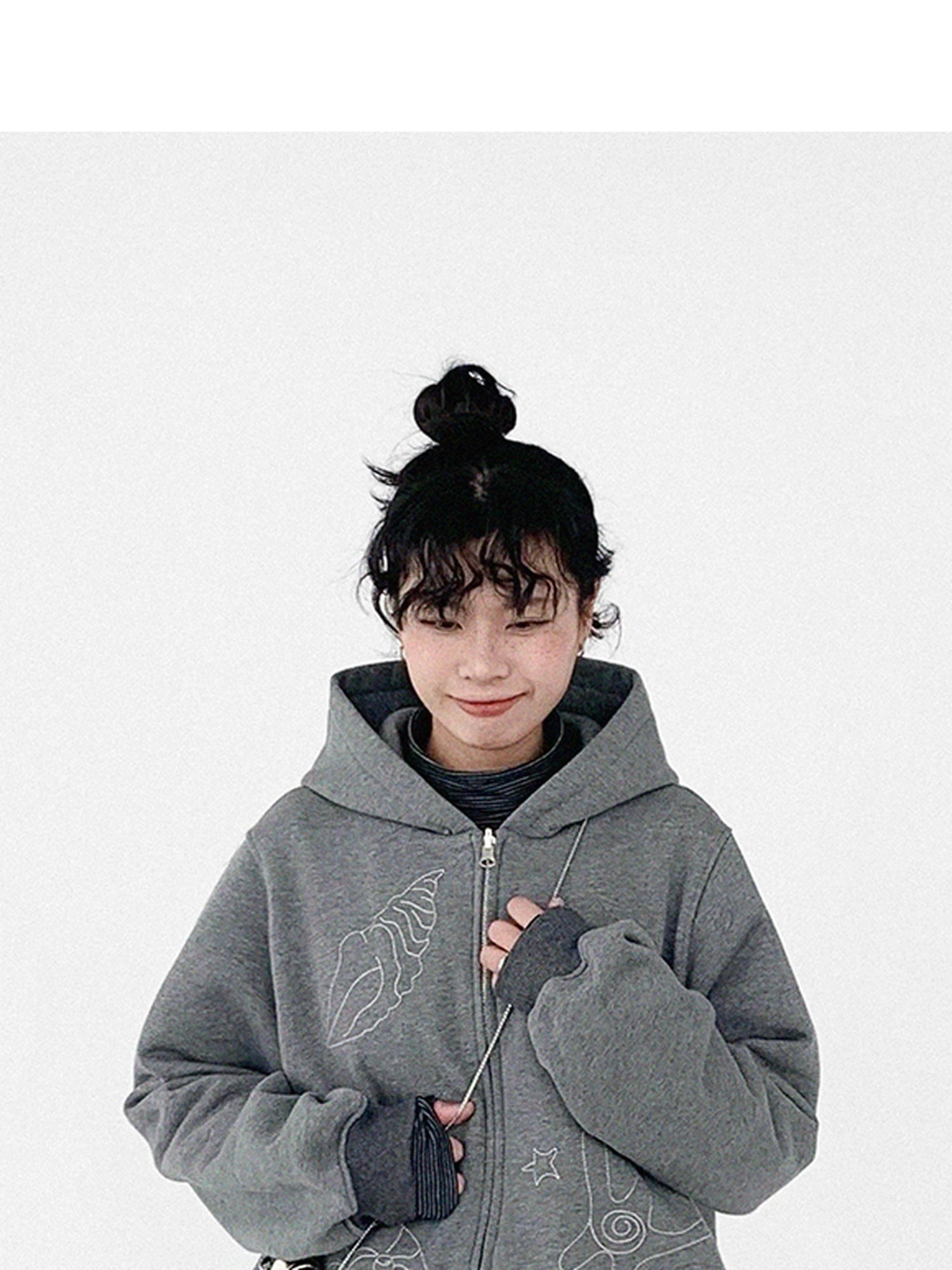 Embroidery Hooded Cardigan Short Jacket