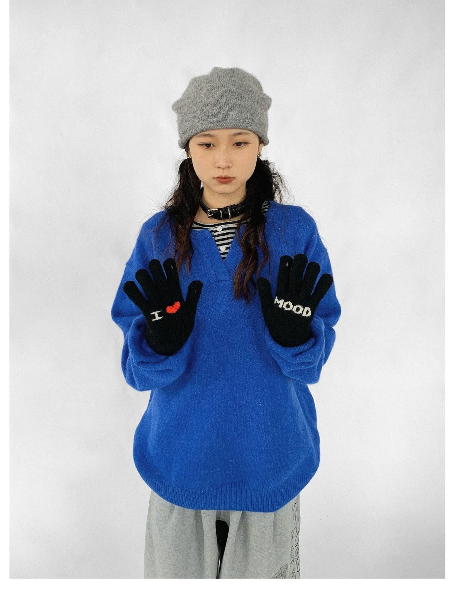 Emotional Touchscreen Wool Gloves With Heart Pattern