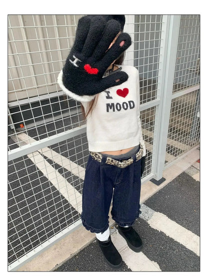 Emotional Touchscreen Wool Gloves With Heart Pattern