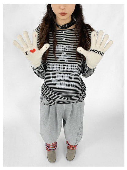 Emotional Touchscreen Wool Gloves With Heart Pattern