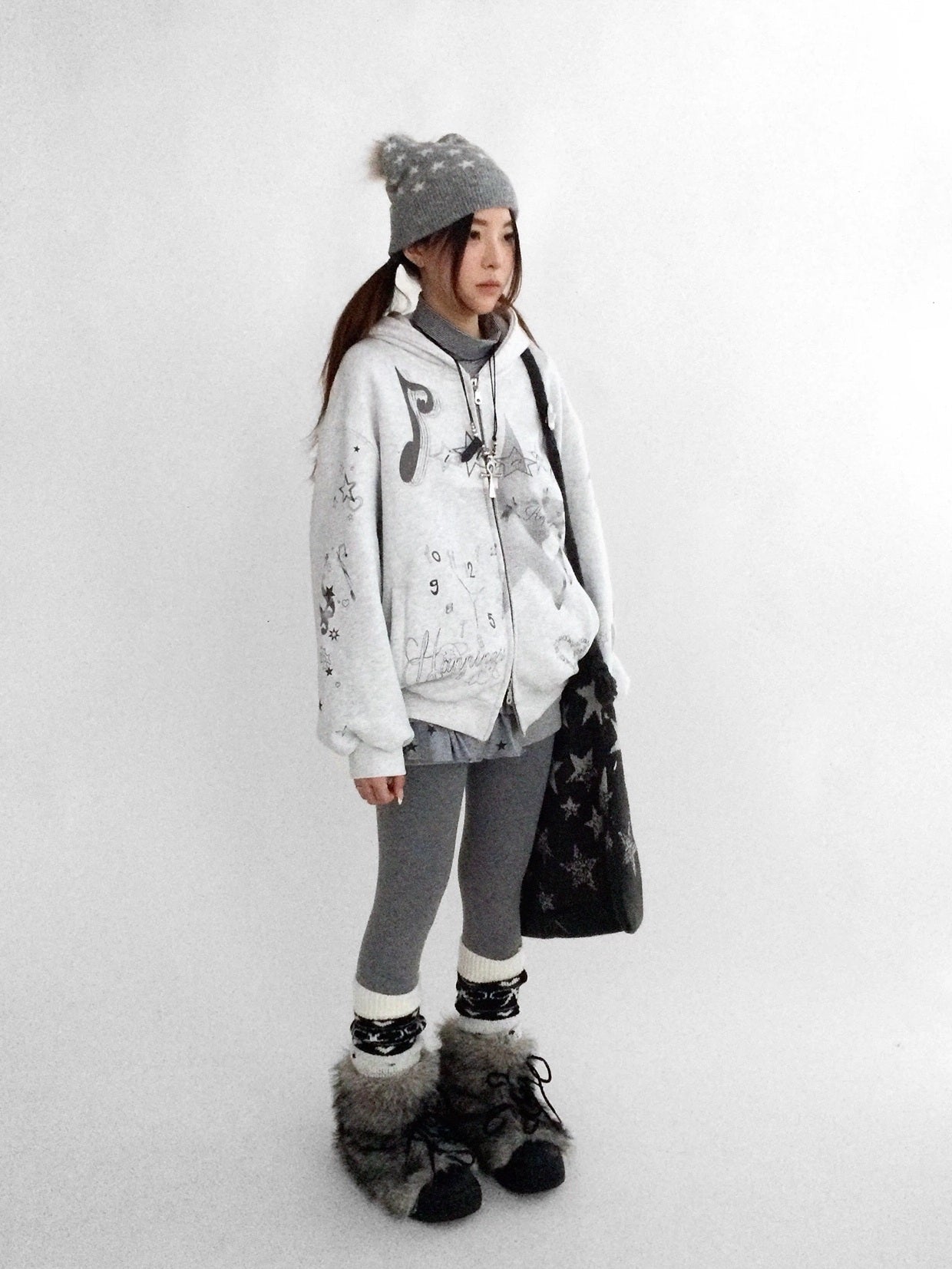 innomoood Fleece Lined Loose Fit Zip Up Hooded Commuter Women Light Gray Zipper Hoodies