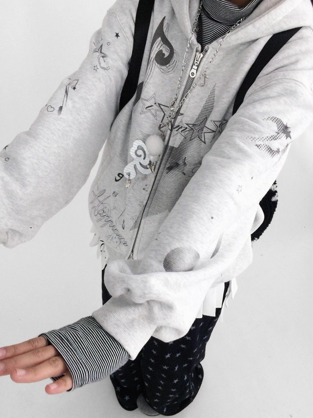 innomoood Fleece Lined Loose Fit Zip Up Hooded Commuter Women Light Gray Zipper Hoodies