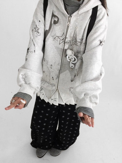 innomoood Fleece Lined Loose Fit Zip Up Hooded Commuter Women Light Gray Zipper Hoodies