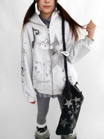 innomoood Fleece Lined Loose Fit Zip Up Hooded Commuter Women Light Gray Zipper Hoodies