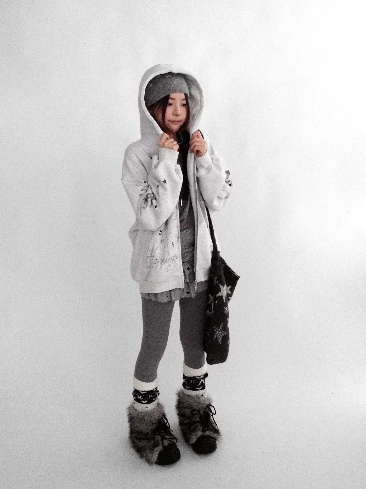 innomoood Fleece Lined Loose Fit Zip Up Hooded Commuter Women Light Gray Zipper Hoodies